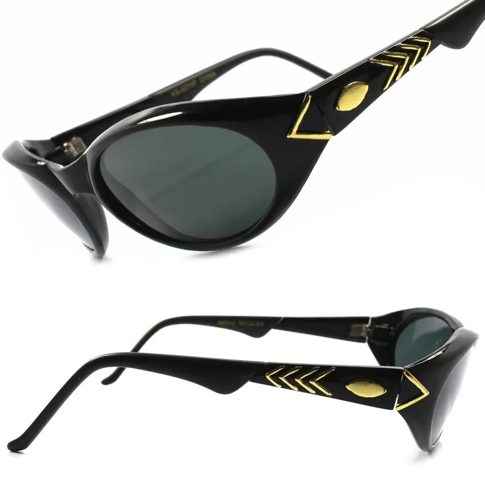 Classic Vintage 70s 80s Old Fashioned Party Costume Womens Black Oval Sunglasses